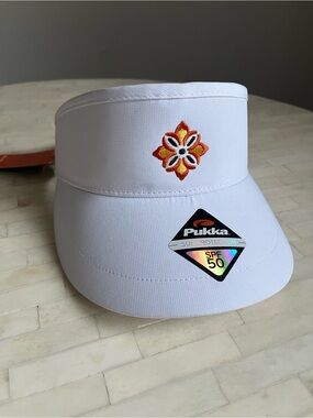 Pukka White Sun Protection Visor SPF 50 Adjustable Strap Embroidered Flower